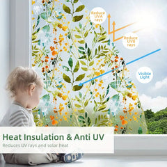 Color Leaf Pattern Privacy Window Film - 1pc 17.7x45.6"