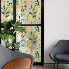Color Leaf Pattern Privacy Window Film - 1pc 17.7x45.6"