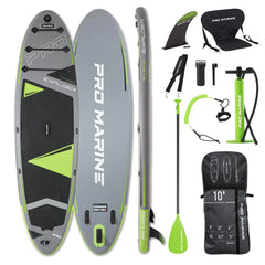 PRO MARINE 10 Inflatable Stand Up Paddle Board - Extra Wide Paddle board with Aluminum Paddle SUP Accessories Waterproof Bag Non-Slip Comfort Deck for Youth & Adults (Green)