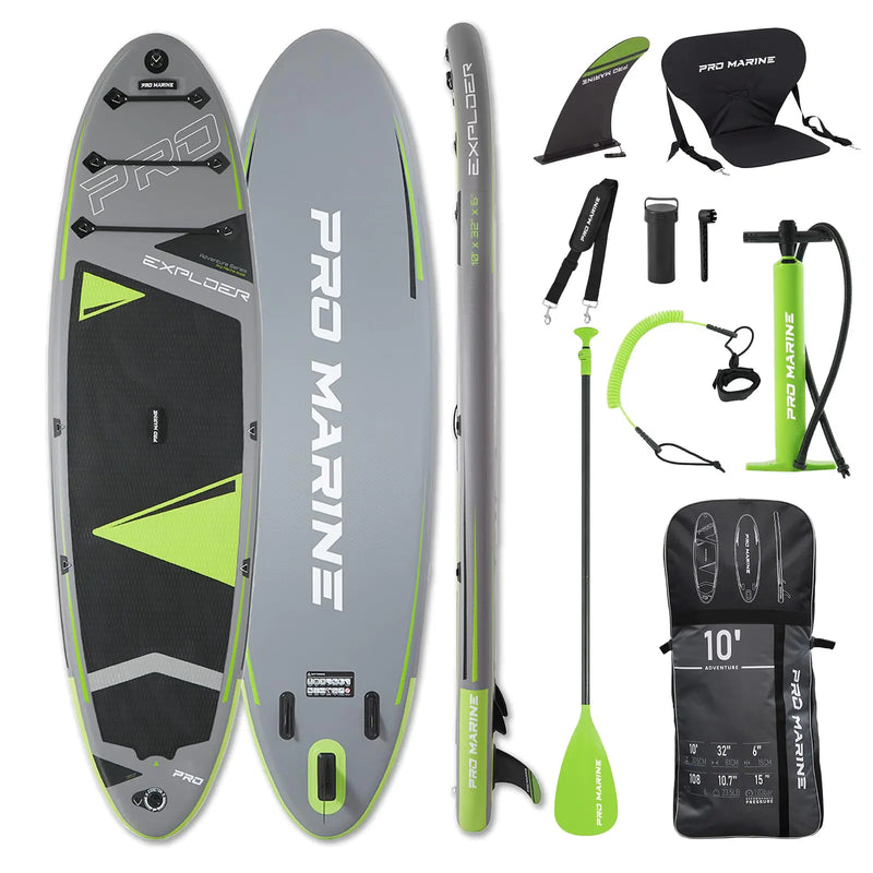 PRO MARINE 10 Inflatable Stand Up Paddle Board - Extra Wide Paddle board with Aluminum Paddle SUP Accessories Waterproof Bag Non-Slip Comfort Deck for Youth & Adults (Green)