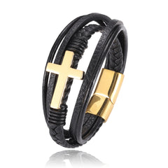 Men Gold Cross Bracelet Top View