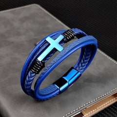 Men Blue Cross Bracelet Top View